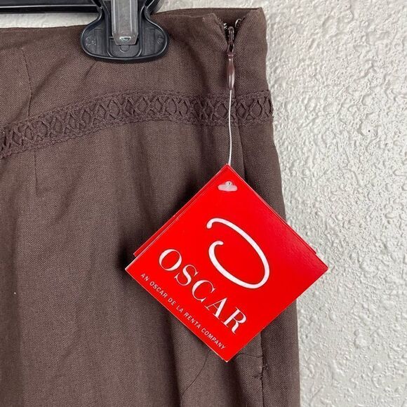 NWT Oscar De La Renta Brown Linen Blend Pants Size 10 - Picture 3 of 6